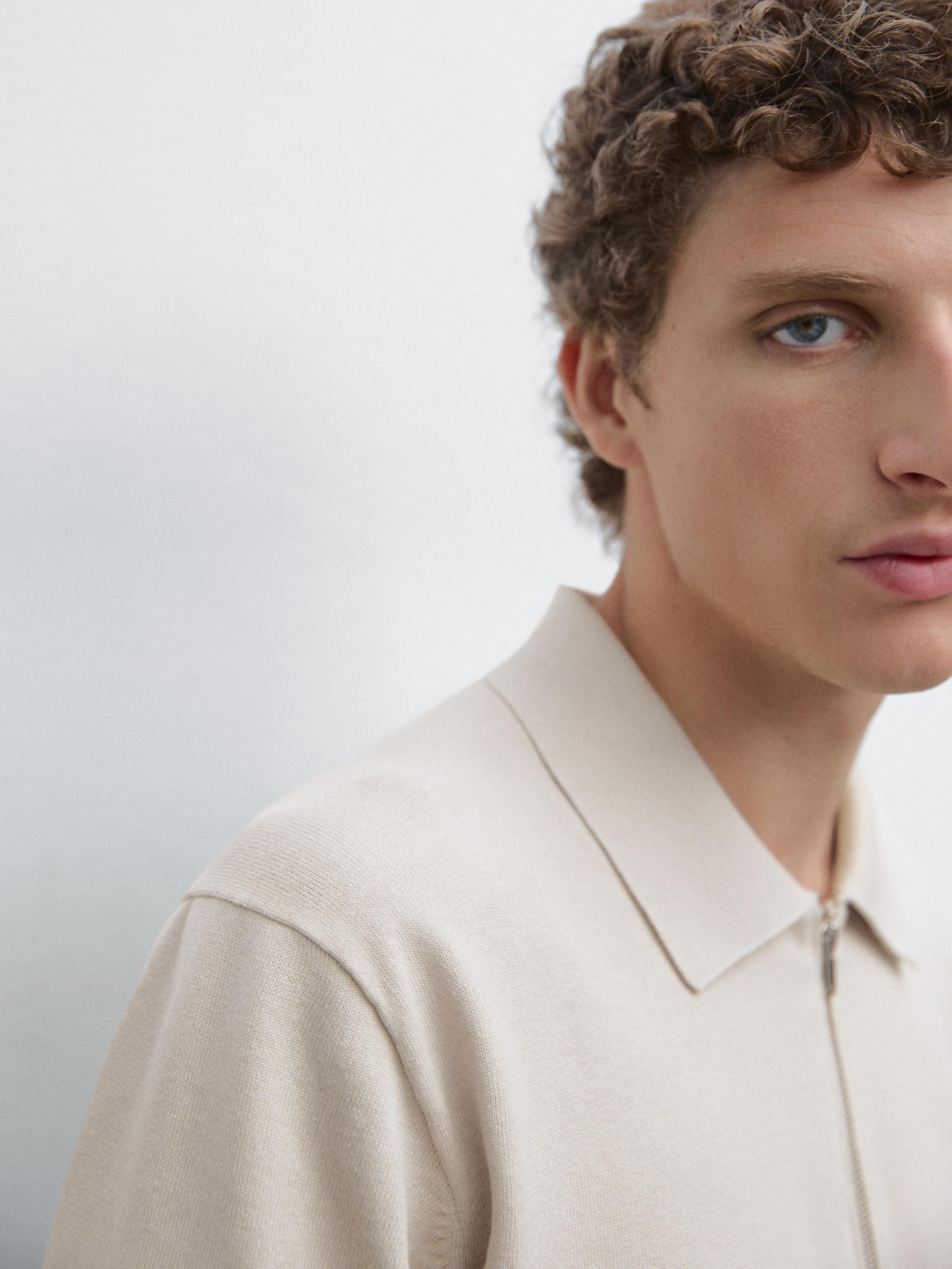 Cotton knit quarter-zip polo shirt